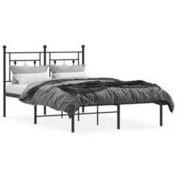 Berkfield Metal Bed Frame Without Mattress With Headboard Black 120X190Cm - thumbnail 3
