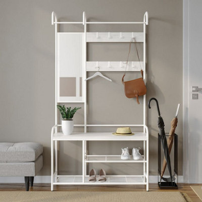 Urbn-Living Urbnliving 186Cm Height White Entryway Hallway Coat Hanger Stand & Shoe Bench Storage Display Rack With Mirror - image 1