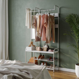 Urbn-Living Urbnliving 186Cm Height White Entryway Hallway Coat Hanger Stand & Shoe Bench Storage Display Rack With Mirror - thumbnail 4