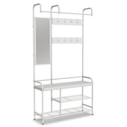Urbn-Living Urbnliving 186Cm Height White Entryway Hallway Coat Hanger Stand & Shoe Bench Storage Display Rack With Mirror - thumbnail 2