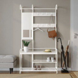 Urbn-Living Urbnliving 186Cm Height White Entryway Hallway Coat Hanger Stand & Shoe Bench Storage Display Rack With Mirror - thumbnail 1