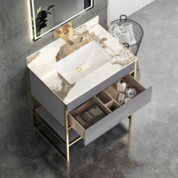 Royal Bathrooms Vienna 750mm Rock Grey Freestanding Bathroom Vanity Unit Cabinet Storage With Brushed Brass Frame & Pandora Top - thumbnail 5