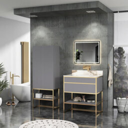 Royal Bathrooms Vienna 750mm Rock Grey Freestanding Bathroom Vanity Unit Cabinet Storage With Brushed Brass Frame & Pandora Top - thumbnail 3