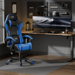 Massage Gaming Chair With Footrest, Headrest & Lumbar Support, Height Adjustable For Home, Blue Black - thumbnail 2