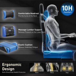 Massage Gaming Chair With Footrest, Headrest & Lumbar Support, Height Adjustable For Home, Blue Black - thumbnail 4