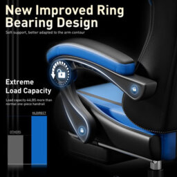 Massage Gaming Chair With Footrest, Headrest & Lumbar Support, Height Adjustable For Home, Blue Black - thumbnail 6
