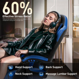 Massage Gaming Chair With Footrest, Headrest & Lumbar Support, Height Adjustable For Home, Blue Black - thumbnail 7