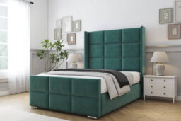 "Sloomy Beaumont Emerald Plush Bed Frame With 50""  Upholstered Wingback Headboard 4' Small Double" - thumbnail 2