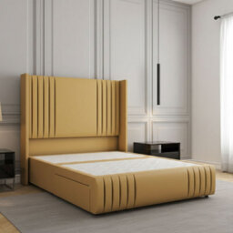 REGIONAL FURNISHINGS Divan Bed Set Mustard Plush Velvet Upholstered 54Inch Headboard 2Drawers Footend & No Mattress In Double King 4Ft 6Ft Sizes - thumbnail 1