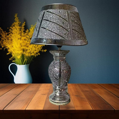DEENZ Crushed Diamond Silver Led Vase Lamp Glitter Table Lamp Shade Circle Design