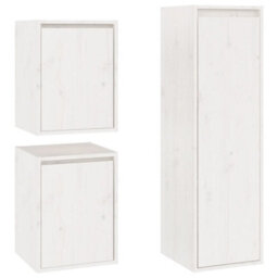 Berkfield Tv Cabinets 3 Pcs White Solid Wood Pine - thumbnail 2