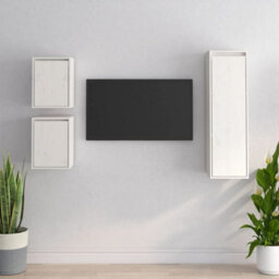 Berkfield Tv Cabinets 3 Pcs White Solid Wood Pine - thumbnail 1