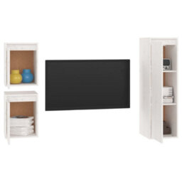 Berkfield Tv Cabinets 3 Pcs White Solid Wood Pine - thumbnail 4