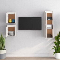 Berkfield Tv Cabinets 3 Pcs White Solid Wood Pine - thumbnail 3
