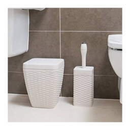 Addis Faux Rattan Square Bathroom Set - Swing Bin & Toilet Brush, Calico Linen - thumbnail 2