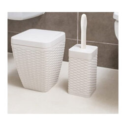 Addis Faux Rattan Square Bathroom Set - Swing Bin & Toilet Brush, Calico Linen - thumbnail 3