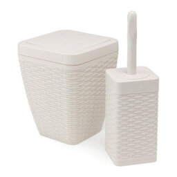 Addis Faux Rattan Square Bathroom Set - Swing Bin & Toilet Brush, Calico Linen - thumbnail 1