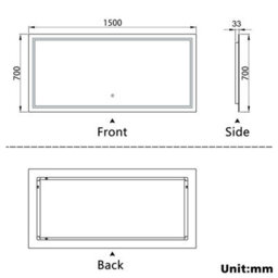 AVER-GROWTH Bathroom Mirror With Led Lights Demister Pad Anti-Fog Dimmable Touch/wall Switch Portrait/landscape Wall Mounted 1500X700mm - thumbnail 8
