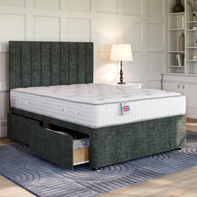 Divan Base Direct Chenille Charcoal Platform Top Divan Bed No Storage Base 5Ft King Size + Florence Floor Standing Headboard - image 1