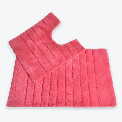 Allure Bath Fashions Ribbed Two Piece Bath Mat & Toilet Mat Set - Hot Pink - image 1