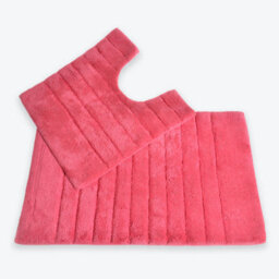 Allure Bath Fashions Ribbed Two Piece Bath Mat & Toilet Mat Set - Hot Pink - thumbnail 1