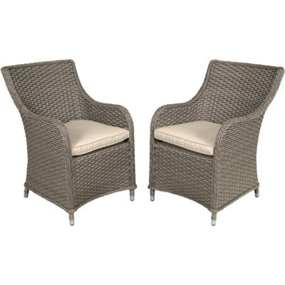 Loops 2 Pack Rattan Wicker Garden Dining Chair Set & Cushions - Brown Outdoor Seating - image 1