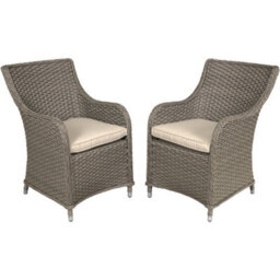 Loops 2 Pack Rattan Wicker Garden Dining Chair Set & Cushions - Brown Outdoor Seating - thumbnail 1