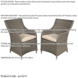 Loops 2 Pack Rattan Wicker Garden Dining Chair Set & Cushions - Brown Outdoor Seating - thumbnail 2