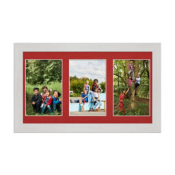 AK Frames 40X20Cm White Ash Modern Multi Photo Frame With Crimson Mount - Holds 3 Apertures (3X) 6X4 Photos