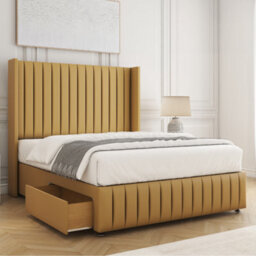 Bsspoke Luna Divan Bed Mustard Plush Velvet 54Inch Headboard & Footboard 2 Drawers Footend & No Mattress In 4Ft 4Ft6 5Ft 6Ft - thumbnail 1