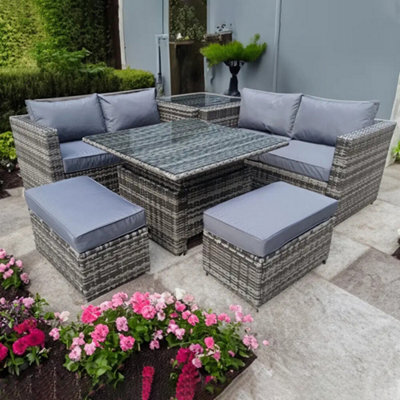 UK Leisure World Rattan Raising Table Wicker Conservatory Outdoor Garden Furniture Corner Coffee Table Dining Grey - image 1