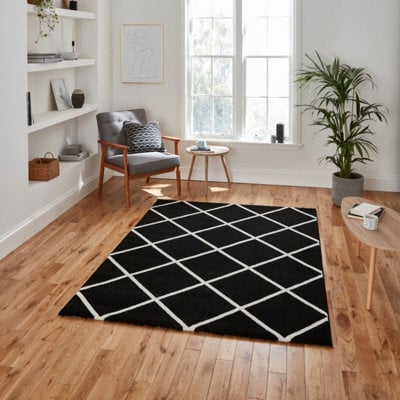 Black White Modern Geometric Easy To Clean Rug For Dining Room-120Cm X 170Cm - image 1