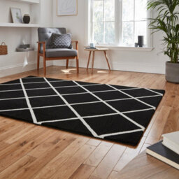 Black White Modern Geometric Easy To Clean Rug For Dining Room-120Cm X 170Cm - thumbnail 2