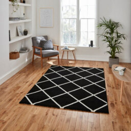 Black White Modern Geometric Easy To Clean Rug For Dining Room-120Cm X 170Cm - thumbnail 1