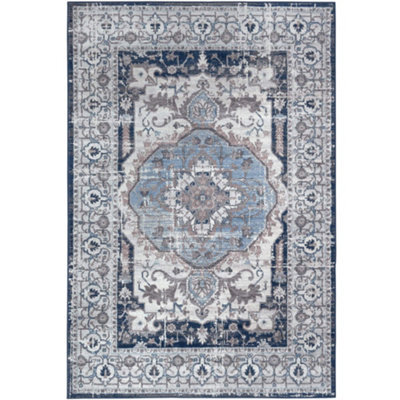 The Rugs Montana Navy Cream Oriental Area Rug And Runner Soft Durable Pet Friendly Easy To Clean Living Room Bedroom 4040 - image 1