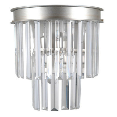 Luminosa Lighting Luminosa Wall Lamp Silver 2 Light With Crystal Glass Shade, E14 - image 1