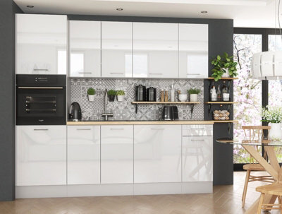 Impact Furniture Kitchen Cabinets White Gloss Set 7 Units With Tall Oven Housing Soft Close Chrome Handles 240Cm Flat Pack Ella - image 1