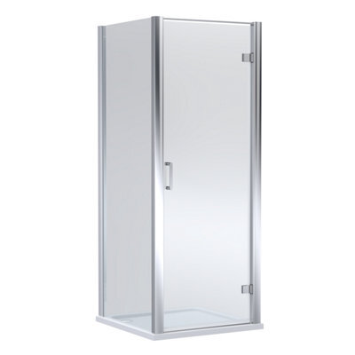 Balterley Hinged Shower Door With 6mm Glass, Side Panel & Slip Resistant Tray 800X800mm Chrome Frame & White Finish