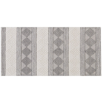 Beliani Handwoven Area Rug 80 X 150 Cm Light Beige Grey Wool-Polyester Geometric Boho - image 1