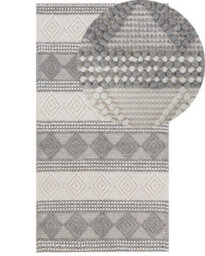 Beliani Handwoven Area Rug 80 X 150 Cm Light Beige Grey Wool-Polyester Geometric Boho - thumbnail 3