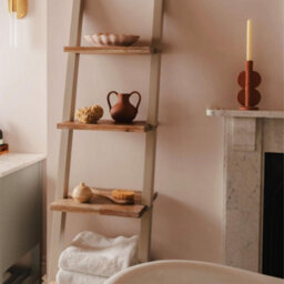 Statement Furniture Florence Wooden Shelving Unit In Truffle. Lean-Up Ladder Shelf. Solid Wood Shelf Storage