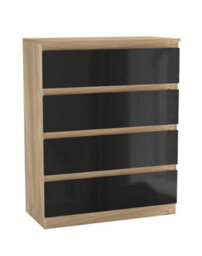 Urbn-Living Urbnliving 90Cm Tall 4 Drawer High Gloss Bedside Chest Of Drawers With Smooth Metal Runner Oak & Black - thumbnail 2