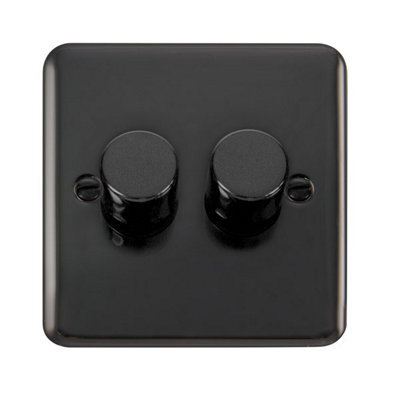 Curved Black Nickel 2 Gang 2 Way Led 100W Trailing Edge Dimmer Light Switch - Se Home