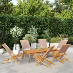 Berkfield Folding Garden Chairs 6 Pcs Taupe Fabric And Solid Wood - thumbnail 1