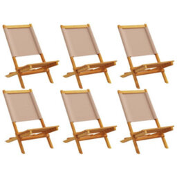 Berkfield Folding Garden Chairs 6 Pcs Taupe Fabric And Solid Wood - thumbnail 2