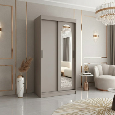 Sliding Door Wardrobe Selfie 62Cm Durable Laminated Board With Pvc Finish Practical Storage Solution Cashmere With Drawers - image 1