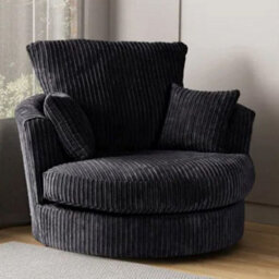 SquareBoxx Lennox Swivel Chair Black Jumbo Cord - thumbnail 1