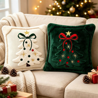 CLEFFNS 2Pcs Christmas Throw Pillow Covers, Christmas Tree Bow Cushion Decoration 18Inch Throw Pillow Covers For Home Bedroom Living Room - image 1