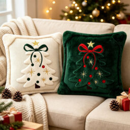 CLEFFNS 2Pcs Christmas Throw Pillow Covers, Christmas Tree Bow Cushion Decoration 18Inch Throw Pillow Covers For Home Bedroom Living Room - thumbnail 1