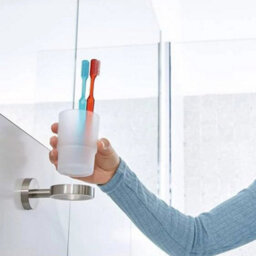 Stainless Steels Toothbrush Holder Wall Mounted Tumbler Bathroom Storage Shelf - thumbnail 4